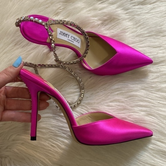 Jimmy Choo Saeda‎ 100mm satin crystal ankle strap pump size 35.5EU - Picture 10 of 16